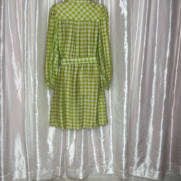 54. FRNCH Paris Olive Gingham Belted Shirt Dress with Pockets – XS - Picture 3 of 9